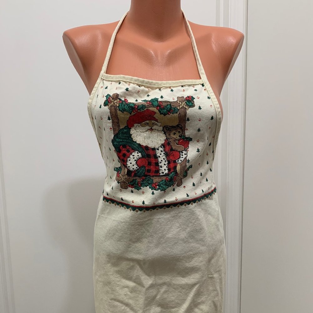 Christmas  Apron with Santa Clause Teddy Bear